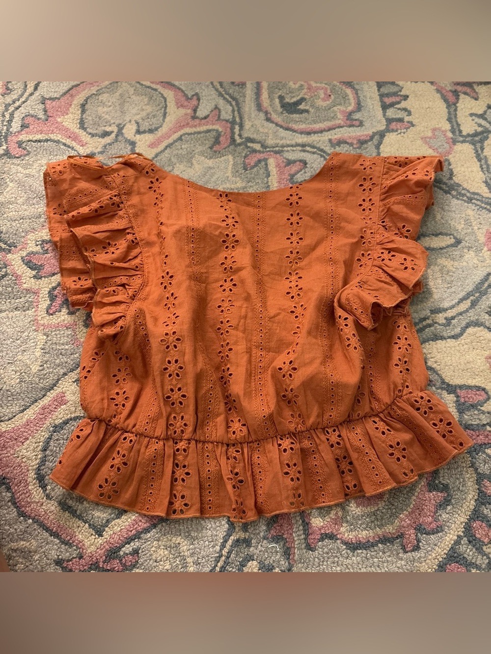 Day + Moon Rust Eyelet Tie-Front Peplum Crop Top - Picture 2 of 4